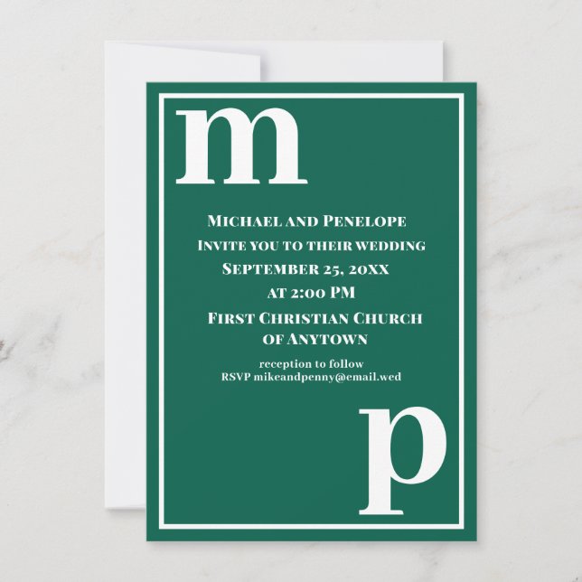 Niedlich Trendy Monogram Emerald Green Wedding Einladung (Vorderseite)