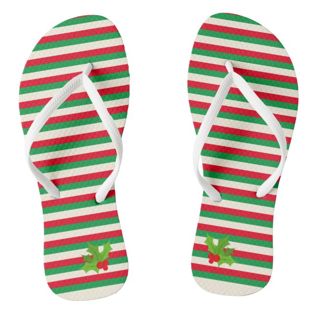 Niedlich Trendy Red and Green Stripe Weihnachtsfei Flip Flops (Fußbett)