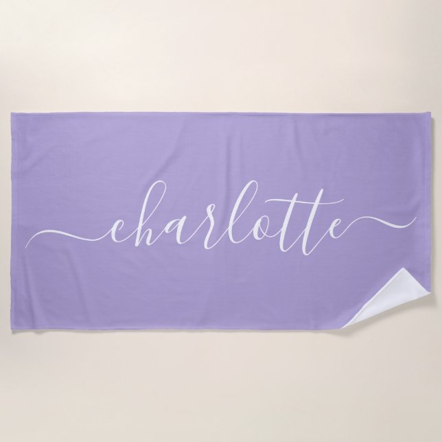 Niedlich Trendy Script Name Personalisiert Lavende Strandtuch (Vorderseite)