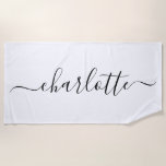 Niedlich Trendy Script Name Personalisiert White Strandtuch<br><div class="desc">Niedliches trendy Script Name Personalisiert Beach Towel in White</div>