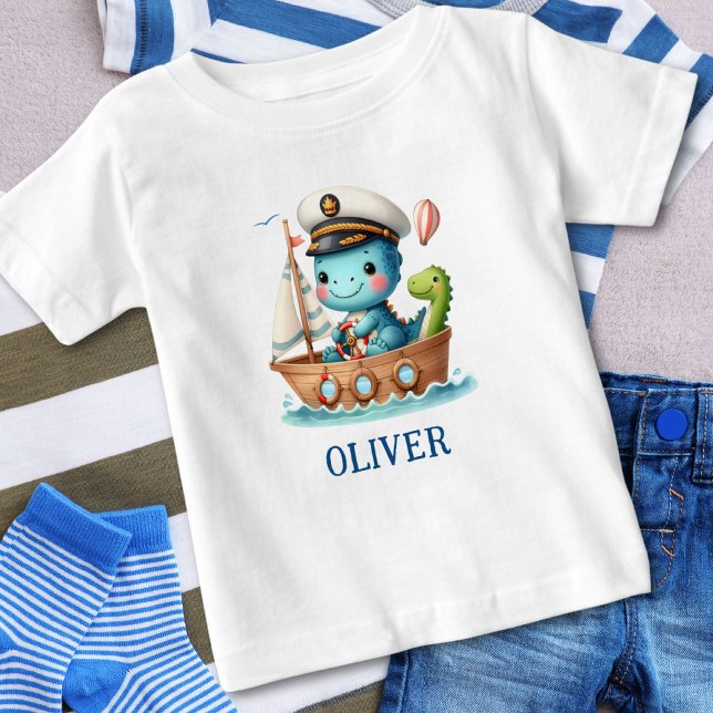 Niedlich Trex Sailboat Captain Personalisiert Baby T-shirt (Von Creator hochgeladen)
