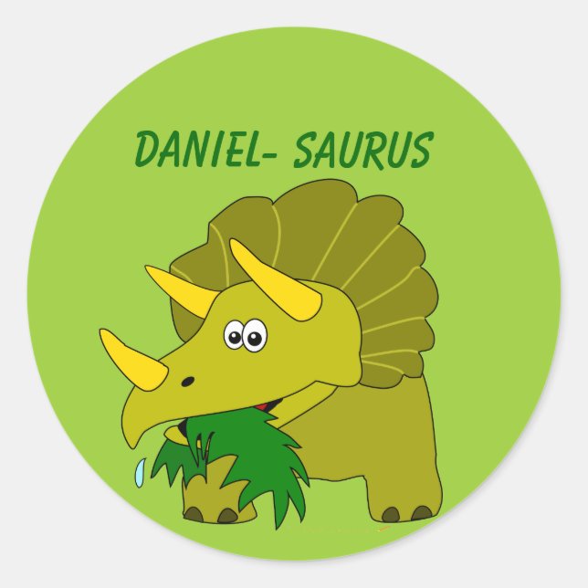 Niedlich Triceratops Individuelle Name Dinosaurier Runder Aufkleber (Vorderseite)