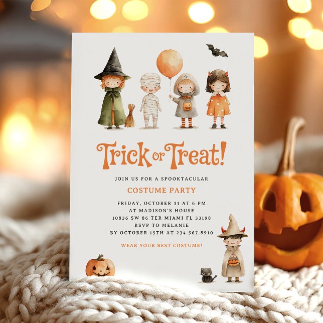 Niedlich Trick Halloween Kids Party Einladung (Von Creator hochgeladen)