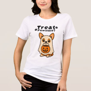 Niedlich Trick Leckerei Corgi Dog Ghost Tri-Blend Shirt