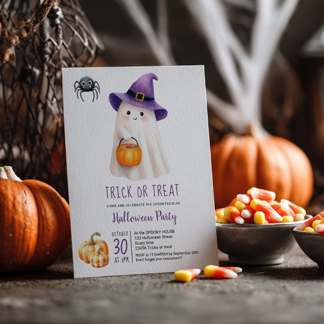 Niedlich Trick Leckerei Ghost Whimsi Kids Hallowee Einladung (Cute trick treat Ghost Whimsi Kids Halloween party Invitation)