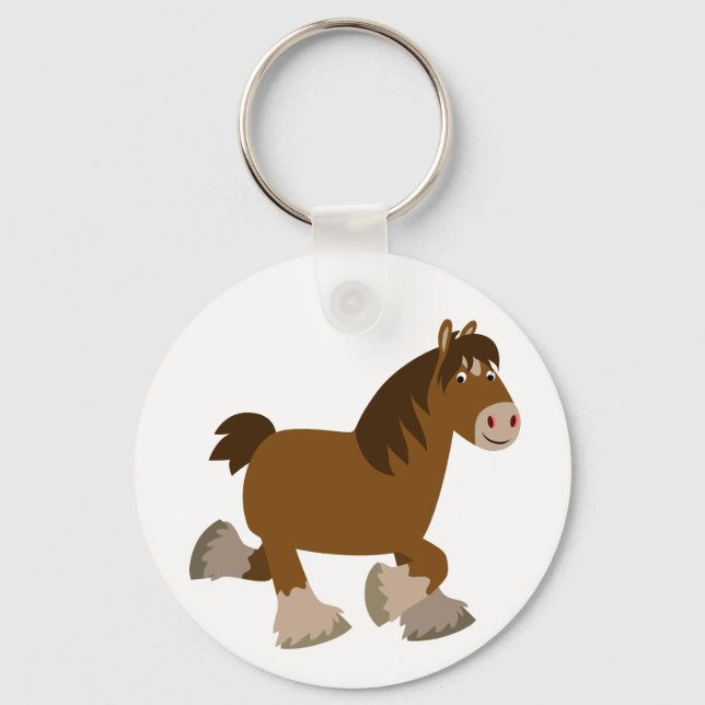 Niedlich Trotting Cartoon Shire Horse Schlüsselanh Schlüsselanhänger (Vorderseite)
