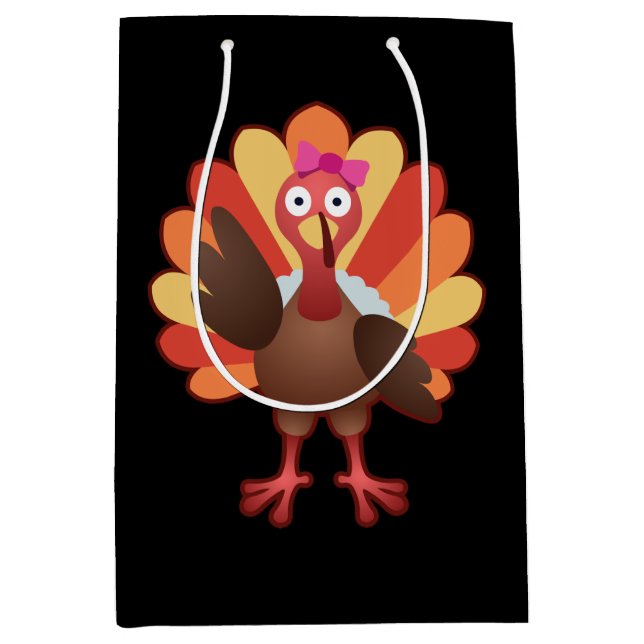 Niedlich Turkey Girl Gobble - Erntedank-Geschenk Mittlere Geschenktüte (Vorderseite)