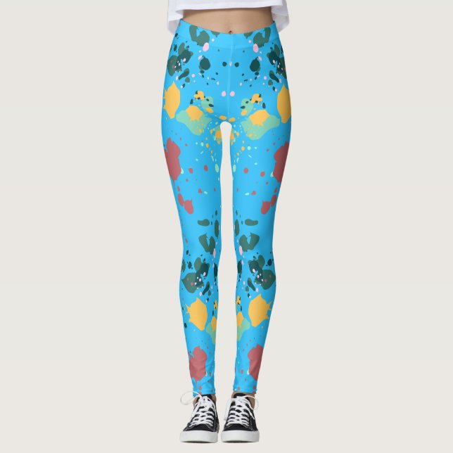 Niedlich Türkis, gelb lackiertes Spritzer Muster Leggings (Vorderseite)