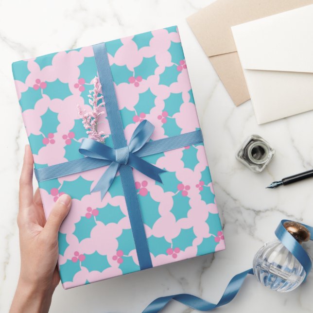 Niedlich Türkis & Pink Weihnachtsmistletoe Nahtlos Geschenkpapier (Schenken)