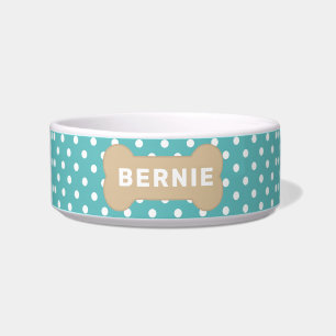 Niedlich Türkis Polka Dots Name Personalisiert Napf