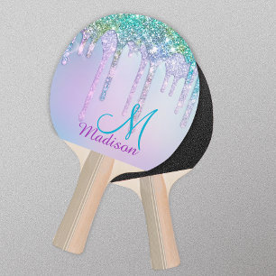 Niedlich Türkis Unicorn Rainbow Glitzer Tropfen Tischtennis Schläger