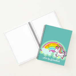 Niedlich Türkis Unicorn Rainbow Name Sketch Notizbuch