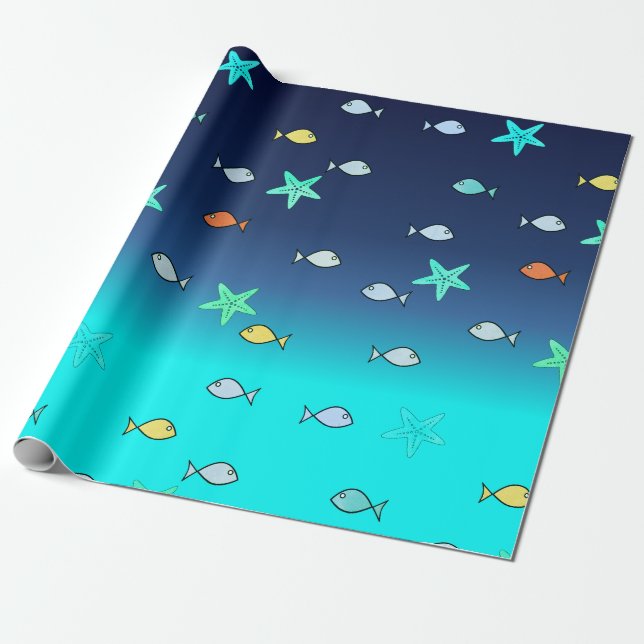Niedlich Türkisblaue Starfish Geschenkpapier (Ungerollt)