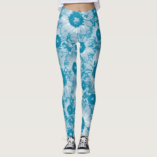 NIEDLICH Türkisblaues Blumenmuster Leggings (Vorderseite)