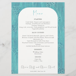 Niedlich türkisfarbene Blume Hochzeitsmenü Menükarte