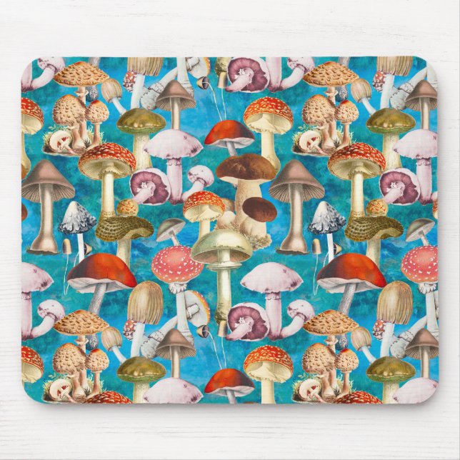 Niedlich-türkisfarbenes Pilzmuster Mousepad (Vorne)