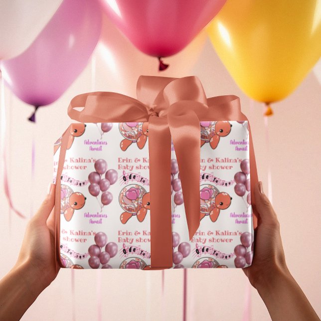 Niedlich Turtle Baby Dusche Personalisiert Geschenkpapier (Von Creator hochgeladen)