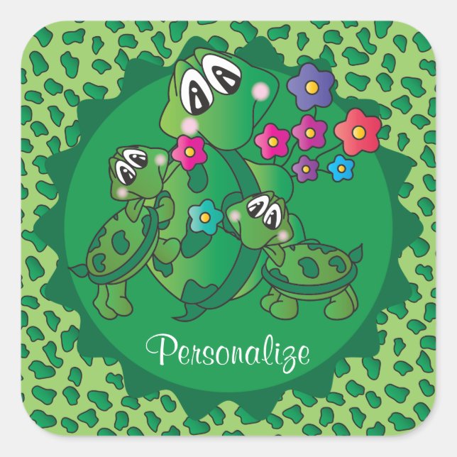 Niedlich Turtle Baby Dusche Thema Quadratischer Aufkleber (Vorderseite)