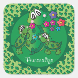 Niedlich Turtle Baby Dusche Thema Quadratischer Aufkleber