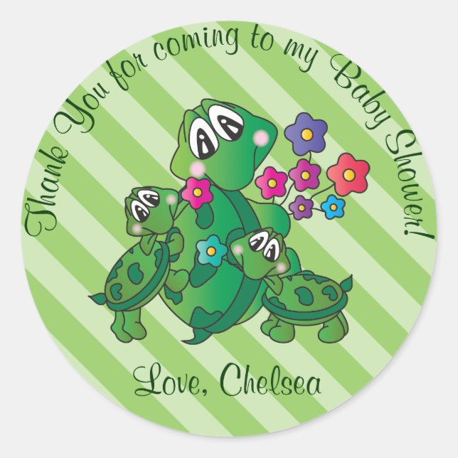 Niedlich Turtle Baby Dusche Thema Runder Aufkleber (Vorderseite)