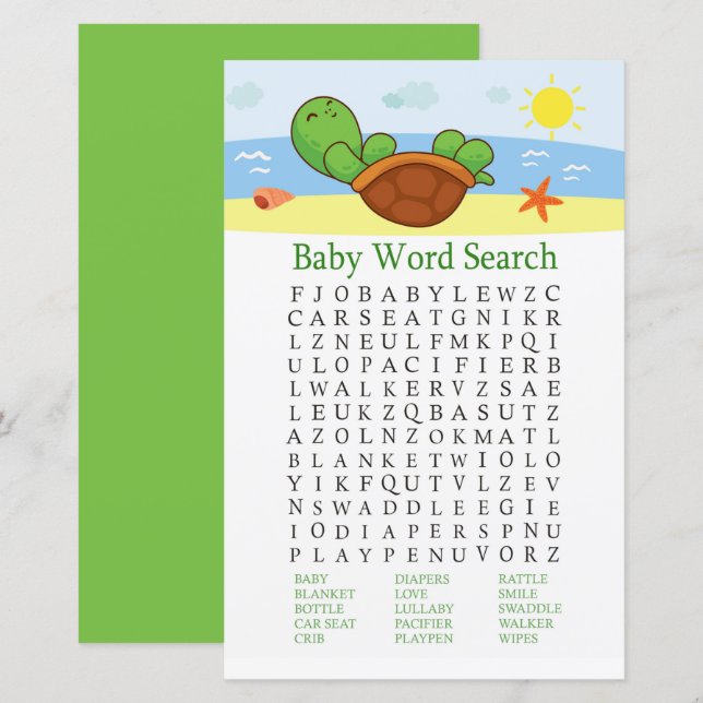 Niedlich Turtle Baby Shooter Word Search Game (Vorne/Hinten)