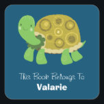 Niedlich Turtle Buchzeichen Individuelle Name Quadratischer Aufkleber<br><div class="desc">Niedliches Schildkröten-Buchzeichen oder Etikett für Kinderbücher. Einfach zu bedienende Vorlage mit allen Text anpassbar.</div>
