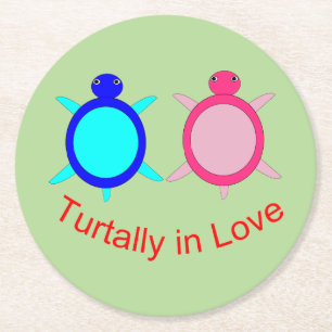 Niedlich Turtle Couple Runder Pappuntersetzer