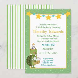 Niedlich Turtle Cupcake Candle Geburtstag Einladung