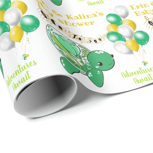 Niedlich Turtle Green Yellow White Baby Dusche Geschenkpapier (Rolleneckpunkt)