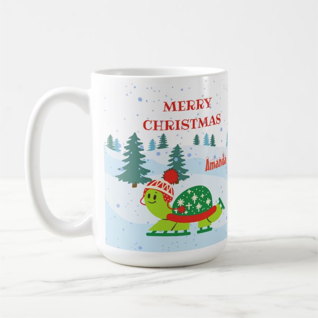 Niedlich Turtle Ice Skaten im Winter & Weihnachtsn Kaffeetasse (Links)