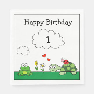 Niedlich Turtle Ladybug Frog Geburtstagspapier Nap Serviette