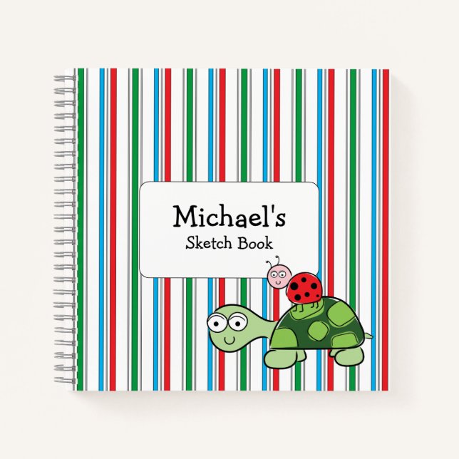 Niedlich Turtle Ladybug Stripe Spiral Notebook Notizbuch (Vorderseite)