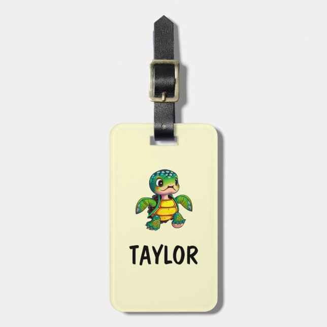 Niedlich Turtle Personalisierte Tasche Gepäckanhänger (Vorderseite vertikal)
