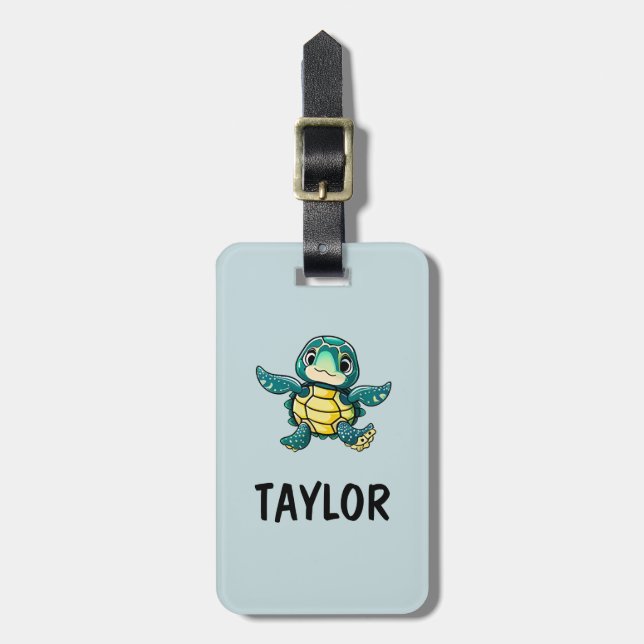 Niedlich Turtle Personalisierte Tasche Gepäckanhänger (Vorderseite vertikal)