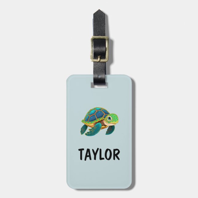 Niedlich Turtle Personalisierte Tasche Gepäckanhänger (Vorderseite vertikal)