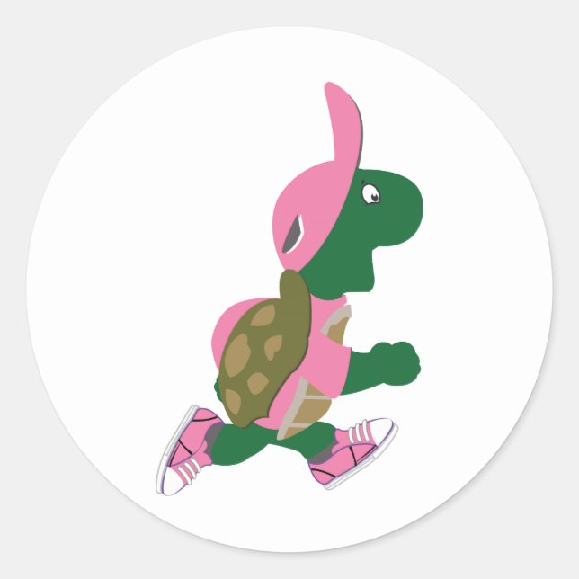 Niedlich Turtle Runner in PInk Runder Aufkleber (Vorderseite)