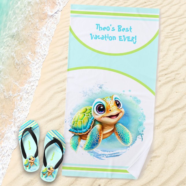 Niedlich Turtle Sommerurlaub Personalisiert Name J Strandtuch (Von Creator hochgeladen)