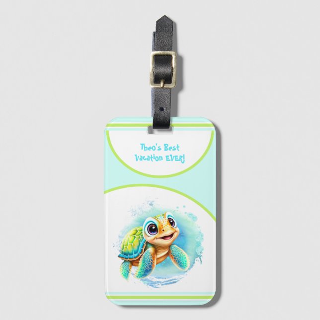 Niedlich Turtle Sommerurlaub Personalisierter Jung Gepäckanhänger (Vorderseite Vertikal)