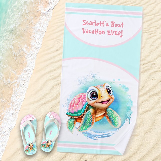 Niedlich Turtle Summer Vacacation Name Girl Strandtuch (Von Creator hochgeladen)