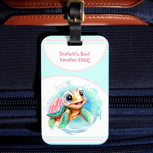 Niedlich Turtle Summer Vacation Personalisiert Gir Gepäckanhänger (Cute Turtle Summer Vacation Personalized Girl Luggage Tag)