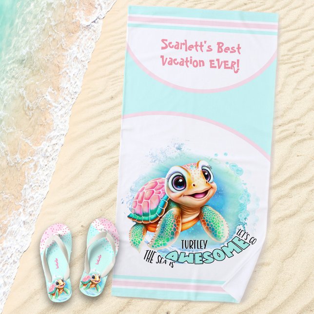 Niedlich Turtle Summer Vacation Personalisiert Gir Strandtuch (Von Creator hochgeladen)