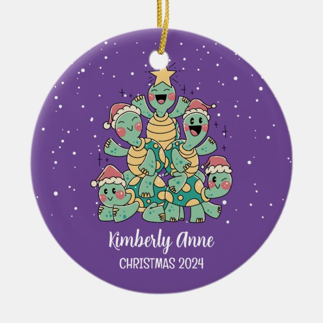 Niedlich Turtle Weihnachtsbaum Schneeerlebnis Keramik Ornament (Vorne)