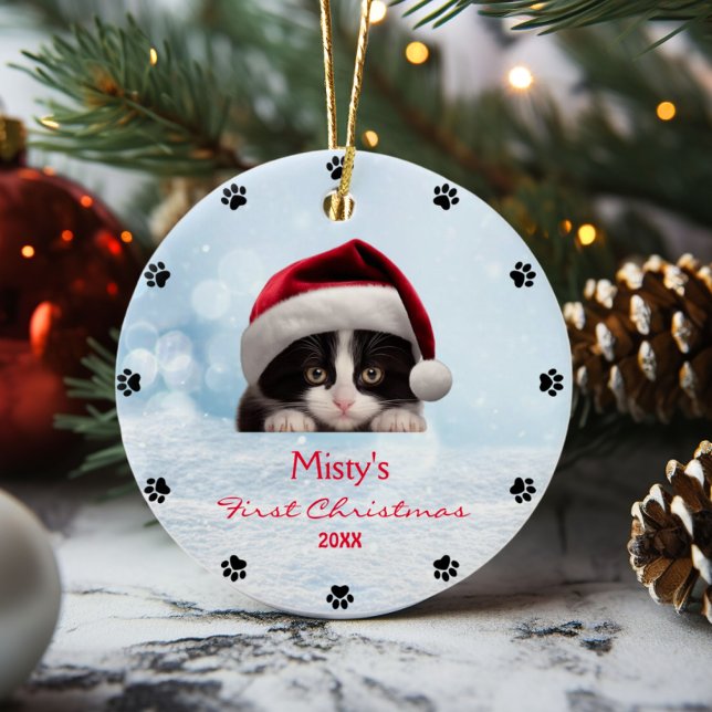 Niedlich Tuxedo Cat Paw Print Personalisiert Keramik Ornament (Von Creator hochgeladen)