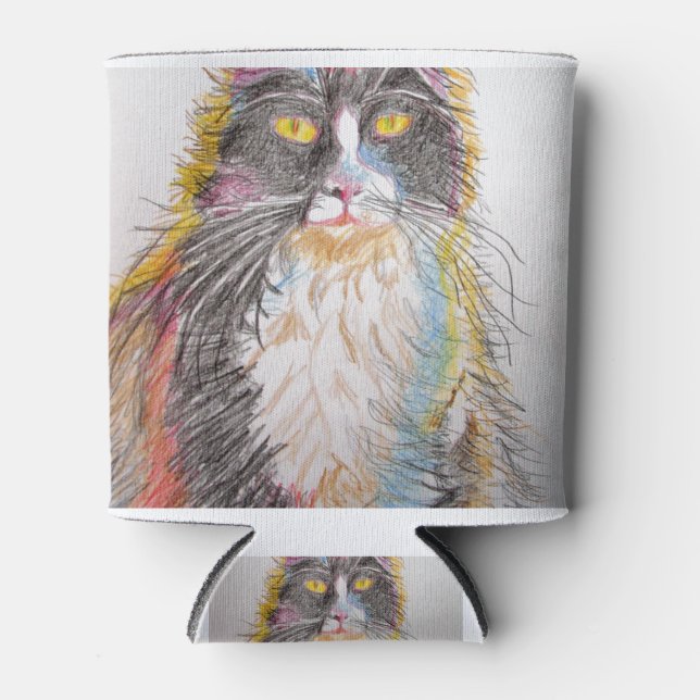 Niedlich Tuxedo Katze Zeichnend Kunst Katzen Dosenkühler (Vorderseite)