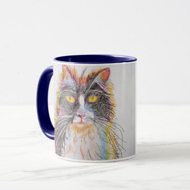 Niedlich Tuxedo Katze Zeichnend Kunst Katzen Tasse (Vorderseite Links)