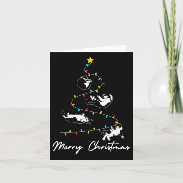 Niedlich Tuxedo Katzen Weihnachtsbaum Leuchtende K Karte (Vorderseite)