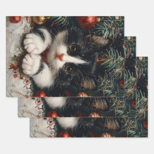 Niedlich Tuxedo Kitten Christmas Cat Art Geschenkpapier Set