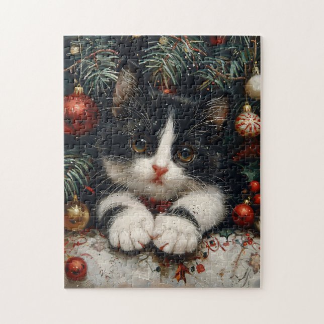 Niedlich Tuxedo Kitten Weihnachtskatze (Vertikal)