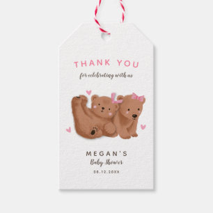 Niedlich Twin Bears Girls Babydusche Danke Geschenkanhänger