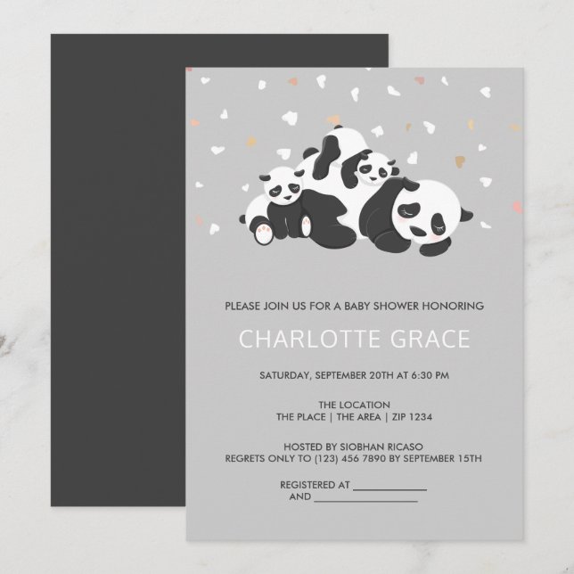 Niedlich Twin Panda Personalisiert Baby Dusche Einladung (Vorne/Hinten)